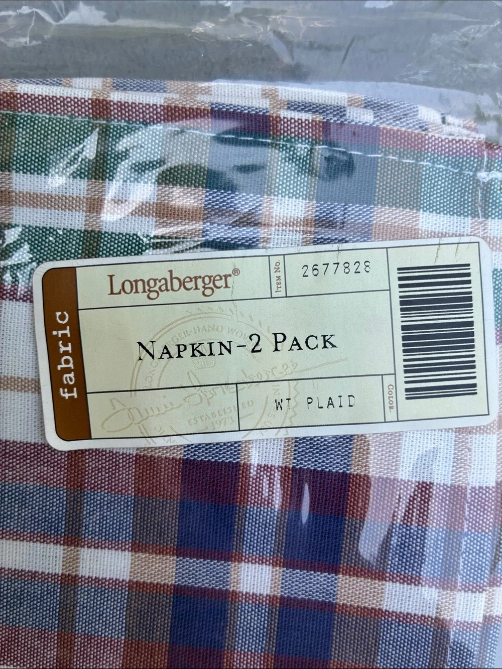 Longaberger Woven Traditions Plaid Cotton Fabric Napkins SMELLS MUSTY